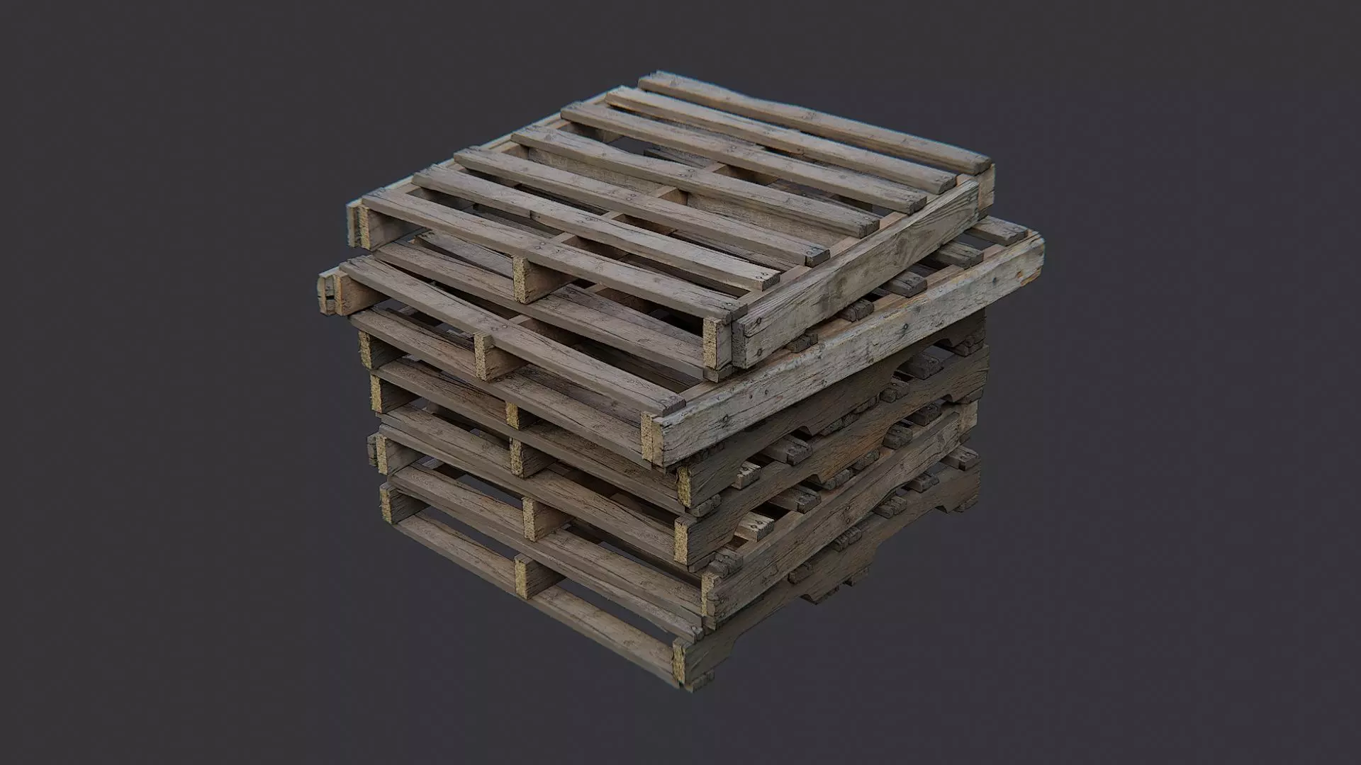 Weathered Wooden Pallet Stack for Industrial Use Low-poly 3D model_3