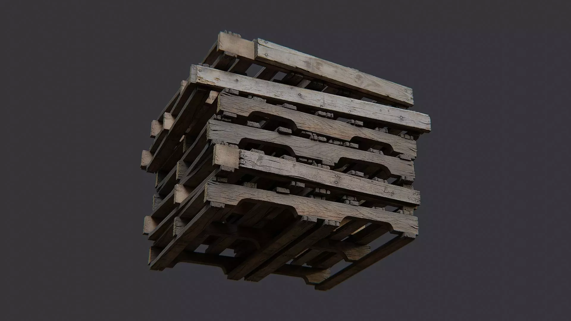 Weathered Wooden Pallet Stack for Industrial Use Low-poly 3D model_5