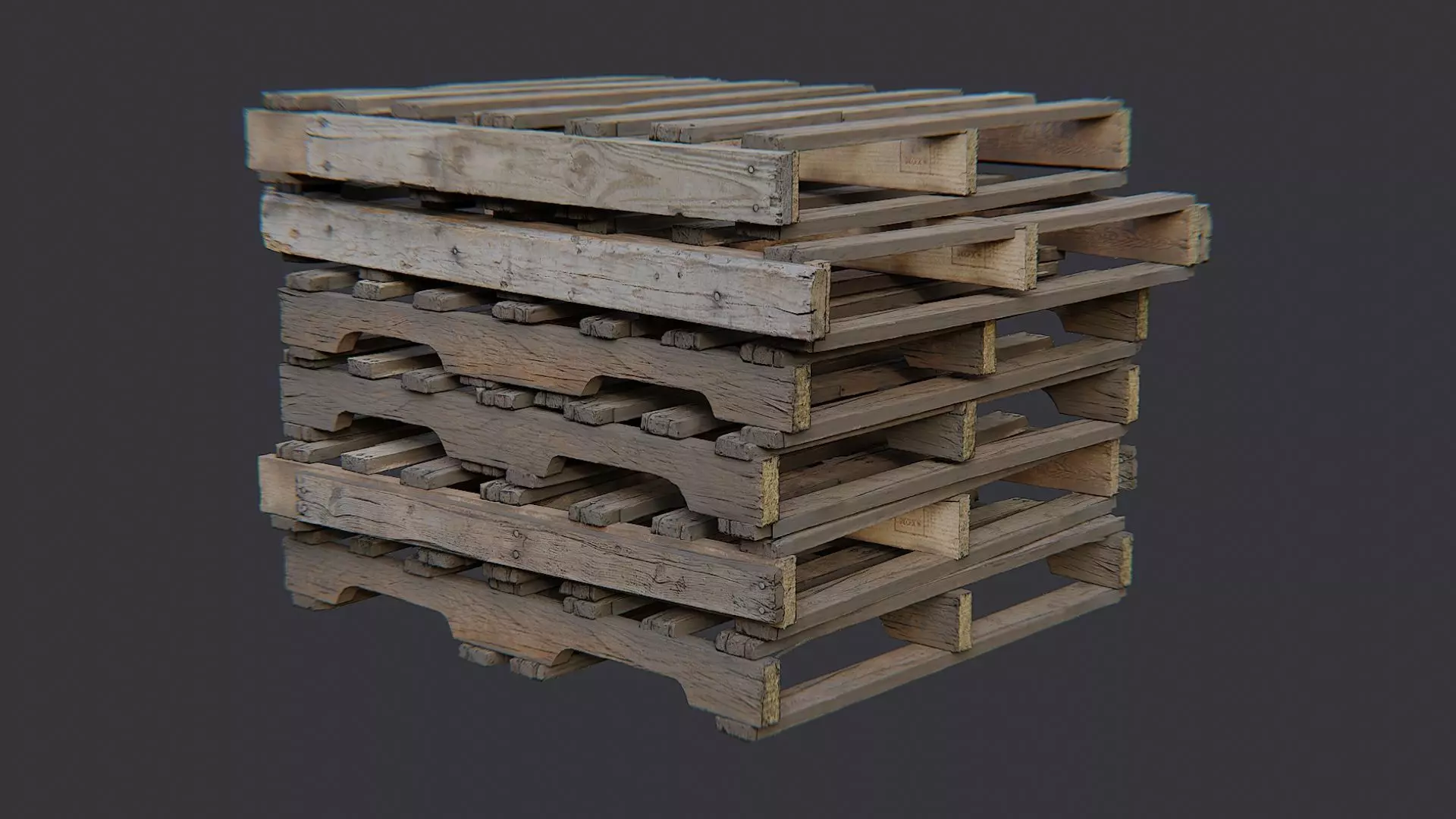 Weathered Wooden Pallet Stack for Industrial Use Low-poly 3D model_2
