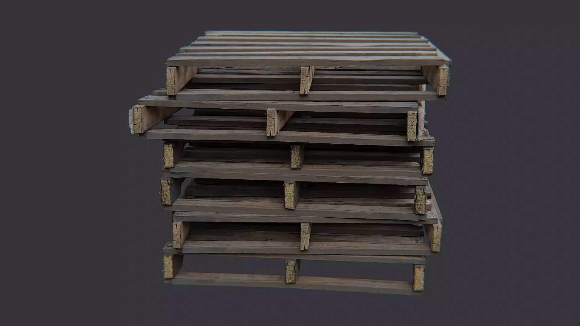 Weathered Wooden Pallet Stack for Industrial Use Low-poly 3D model_1