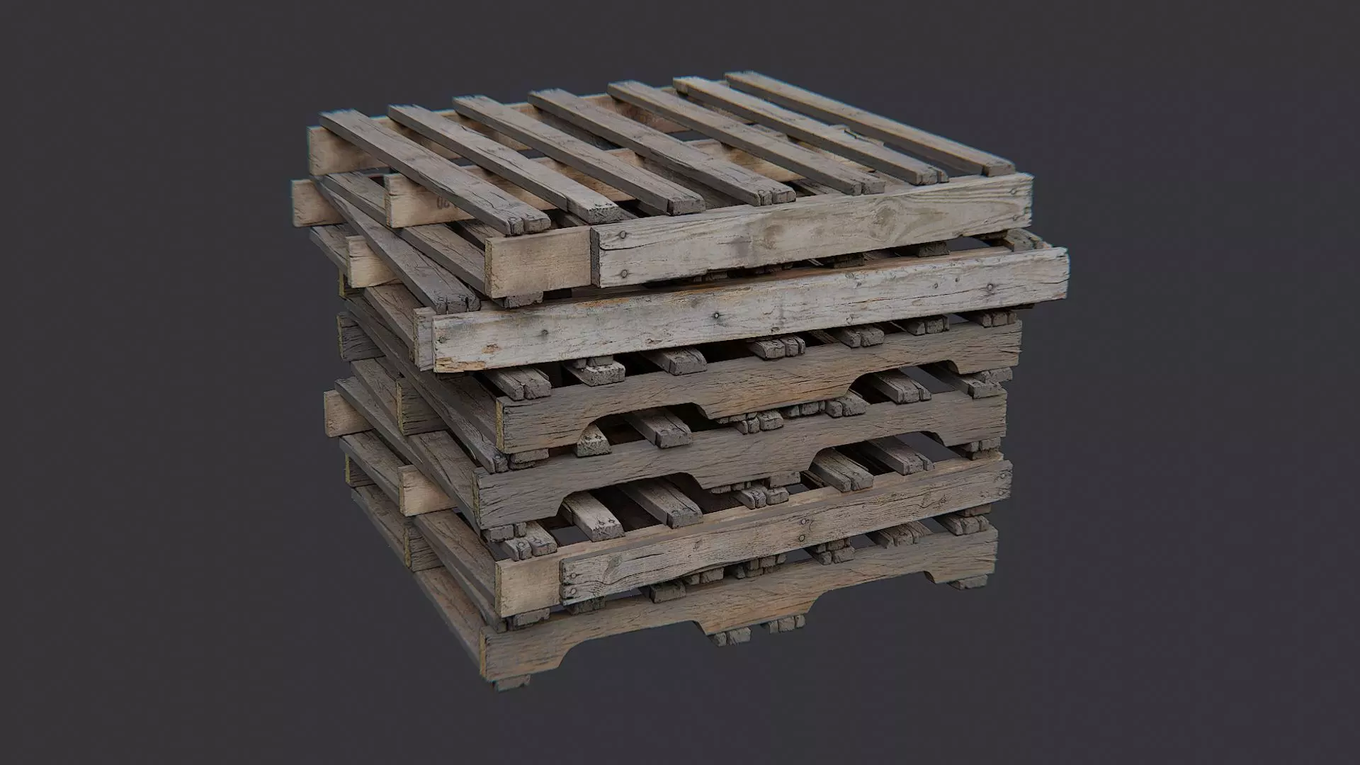 Weathered Wooden Pallet Stack for Industrial Use Low-poly 3D model_0