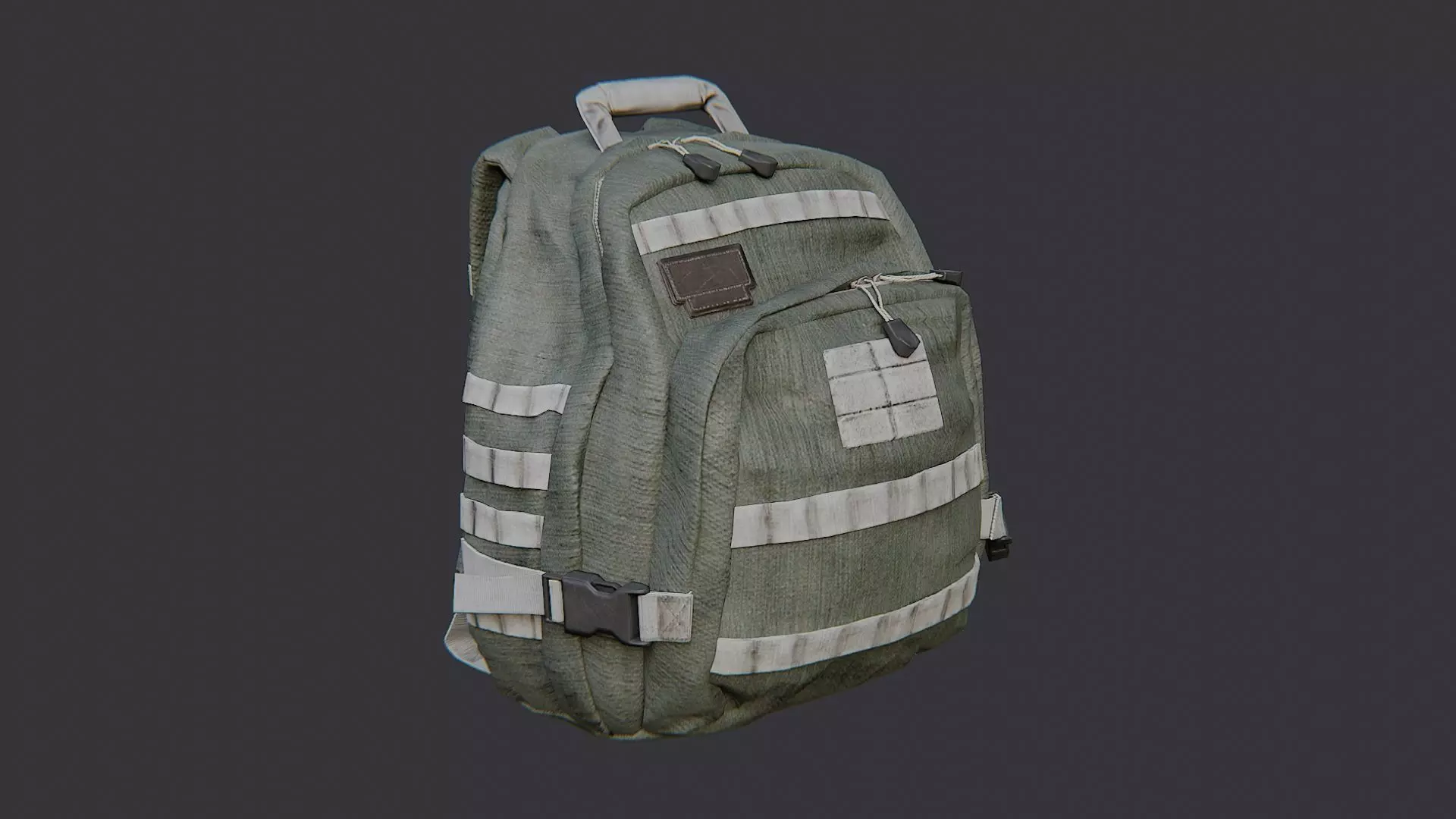 Olive Tactical Backpack with MOLLE Straps and Pouches Low-poly 3D model_2