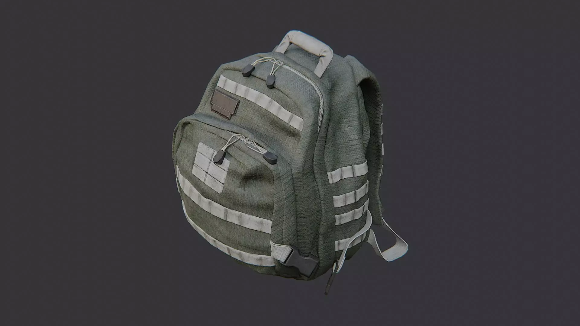 Olive Tactical Backpack with MOLLE Straps and Pouches Low-poly 3D model_3