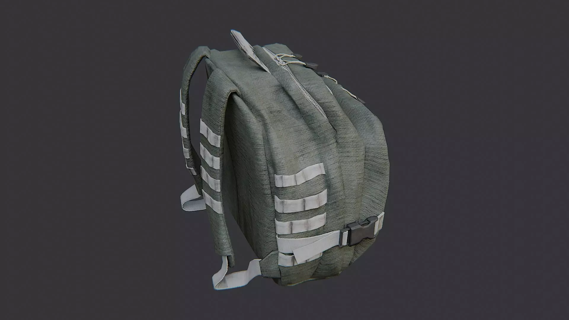 Olive Tactical Backpack with MOLLE Straps and Pouches Low-poly 3D model_0