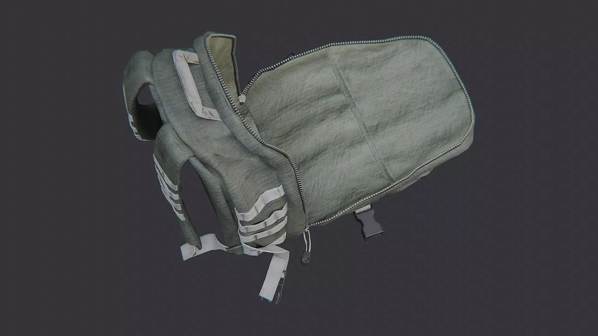 Military Backpack Open with Straps and Pockets Low-poly 3D model_4