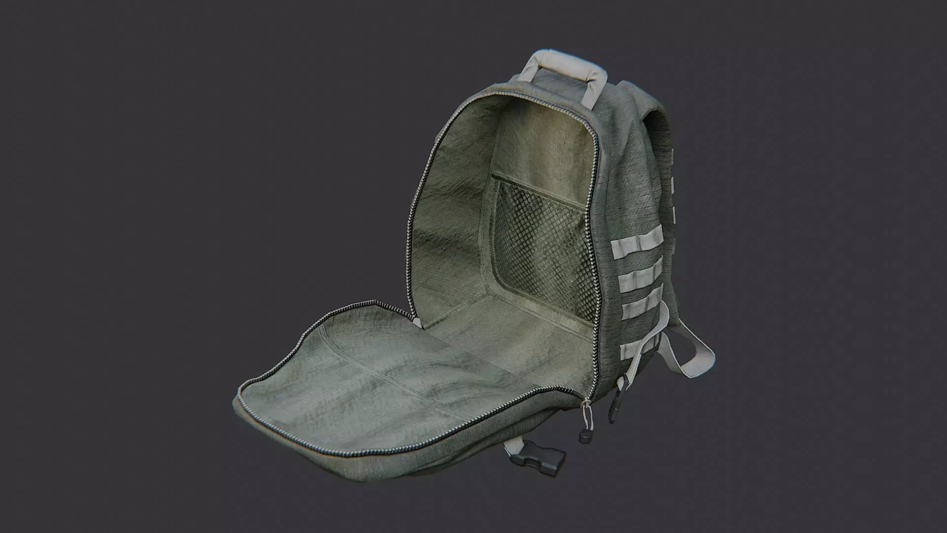 Military Backpack Open with Straps and Pockets Low-poly 3D model_3