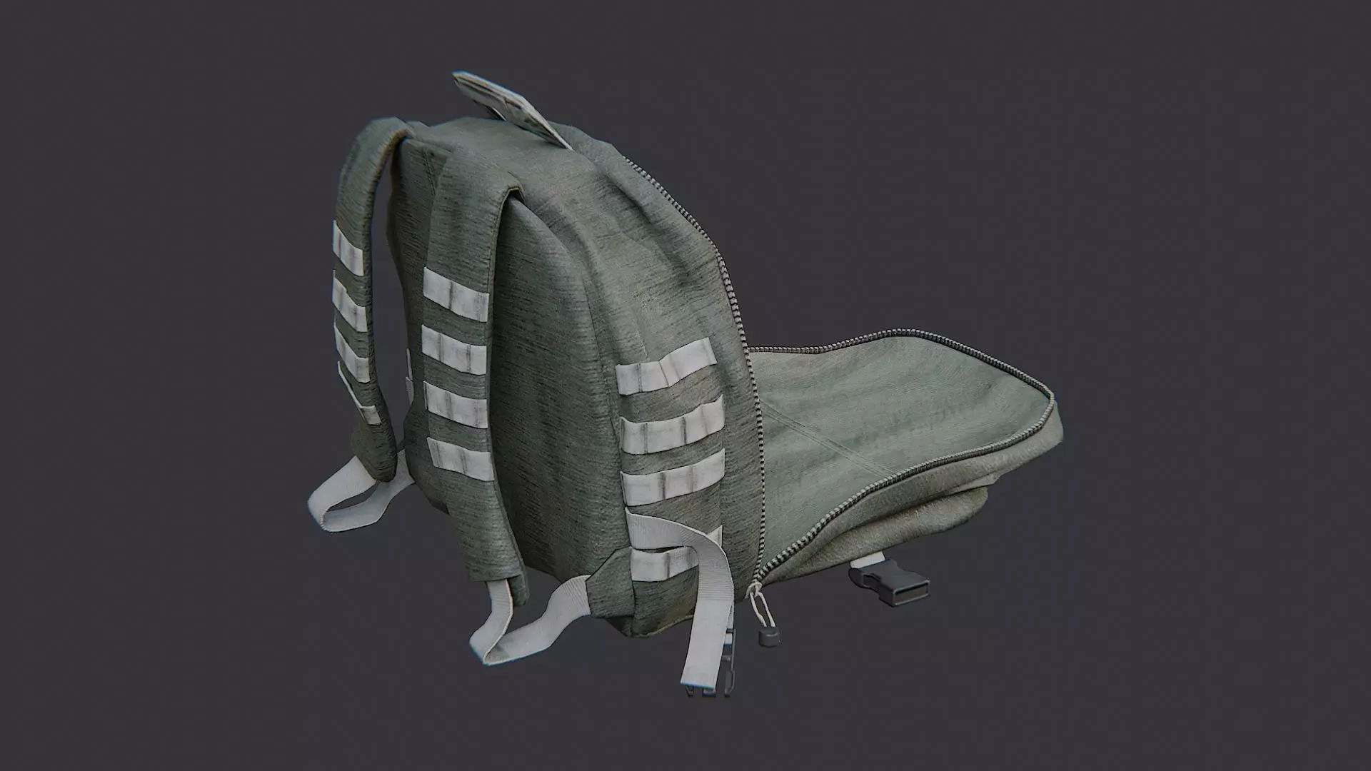 Military Backpack Open with Straps and Pockets Low-poly 3D model_0