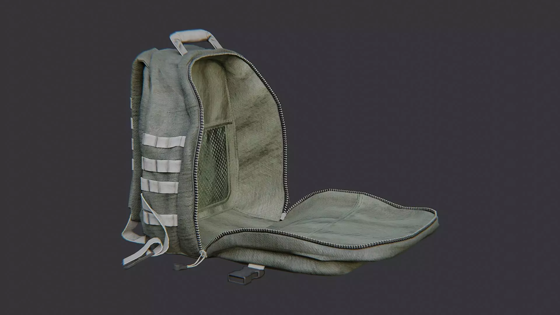Military Backpack Open with Straps and Pockets Low-poly 3D model_2