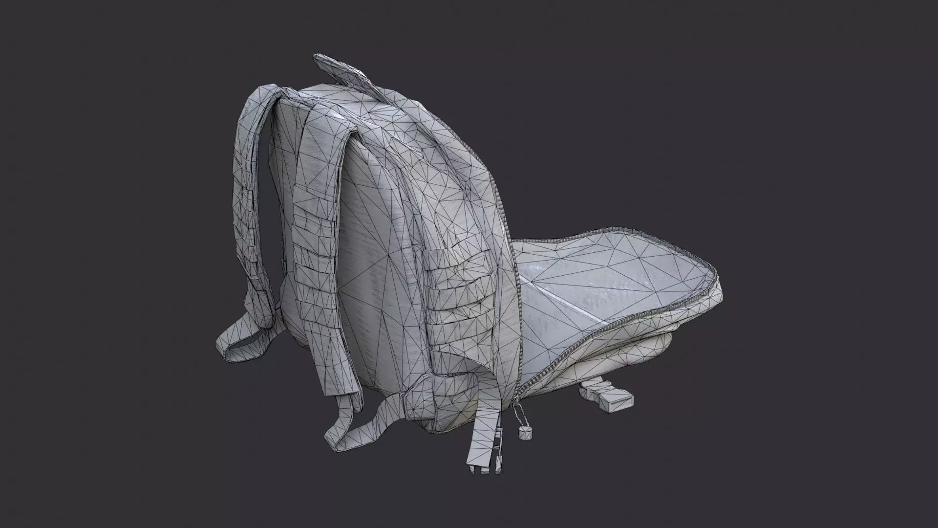 Military Backpack Open with Straps and Pockets Low-poly 3D model_7