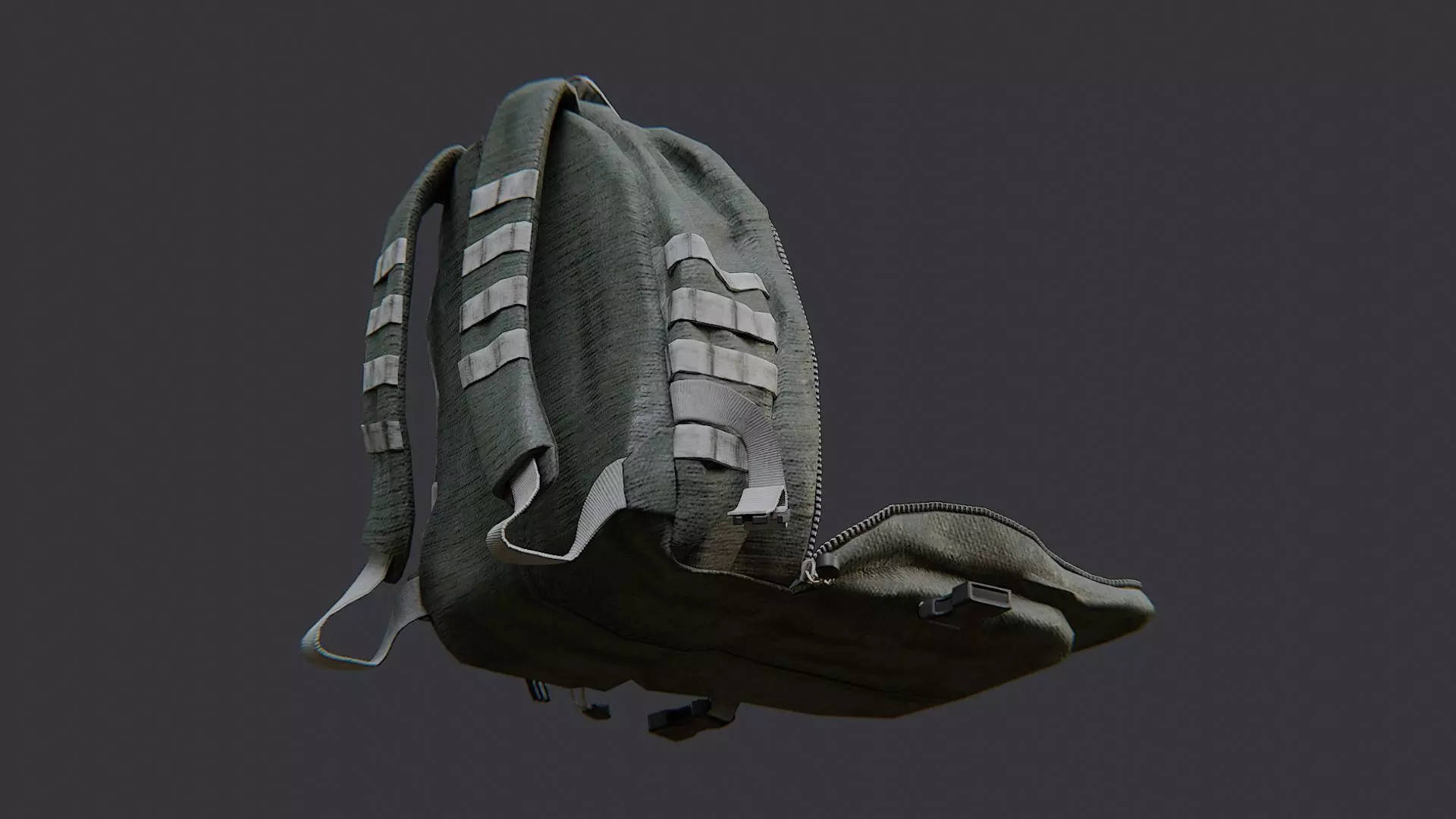 Military Backpack Open with Straps and Pockets Low-poly 3D model_5