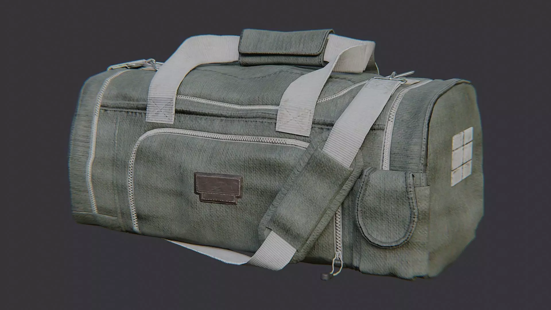 olive military duffle bag small with straps Low-poly 3D model_2