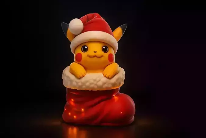 Adorable Pikachu in Christmas Stocking Santa Pikachu 3D print model Adorable Pikachu in Christmas Stocking Santa Pikachu 3D print model