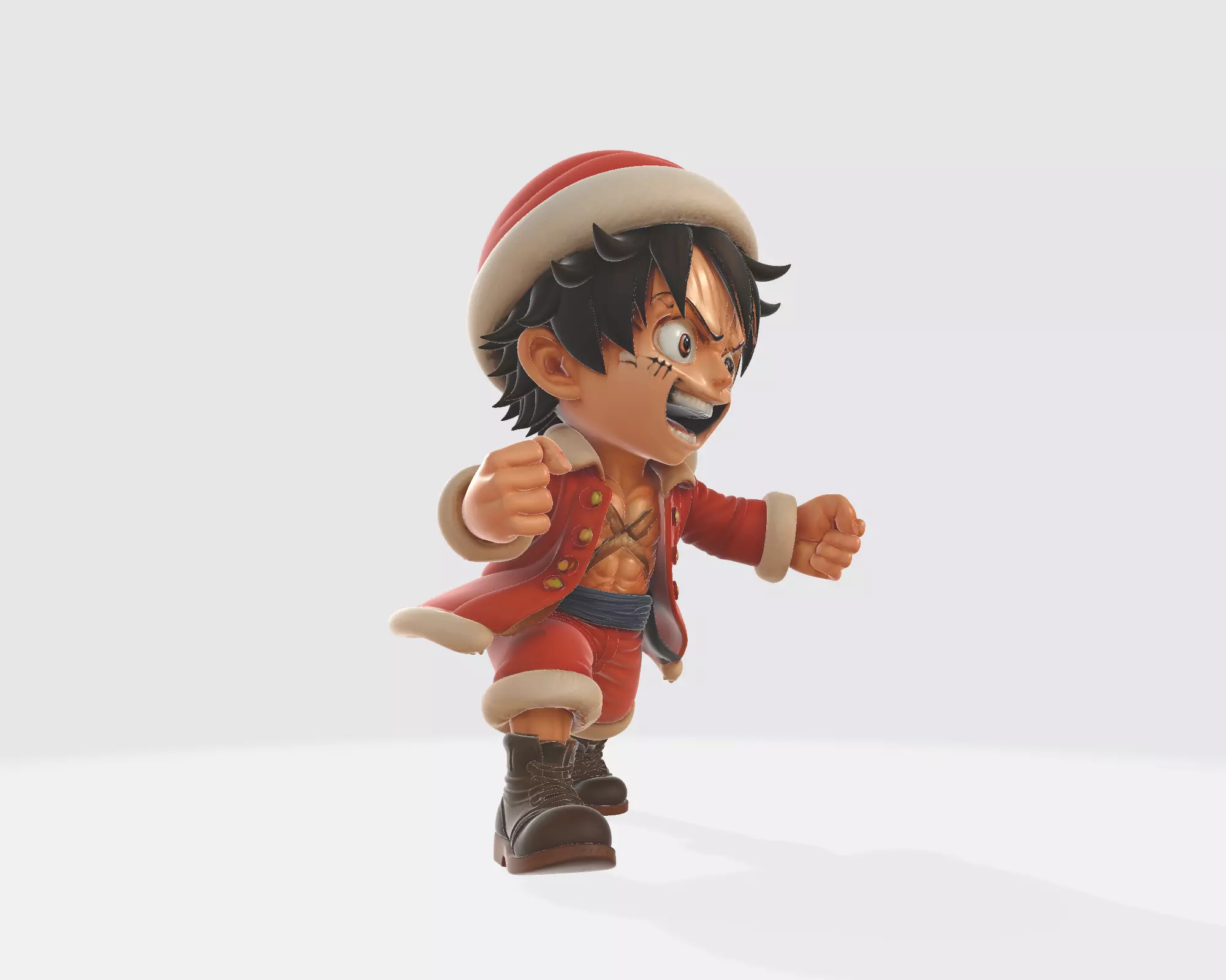 Luffy Christmas Festive Anime Pirate Figurine Santa Outfit 3D print model_8