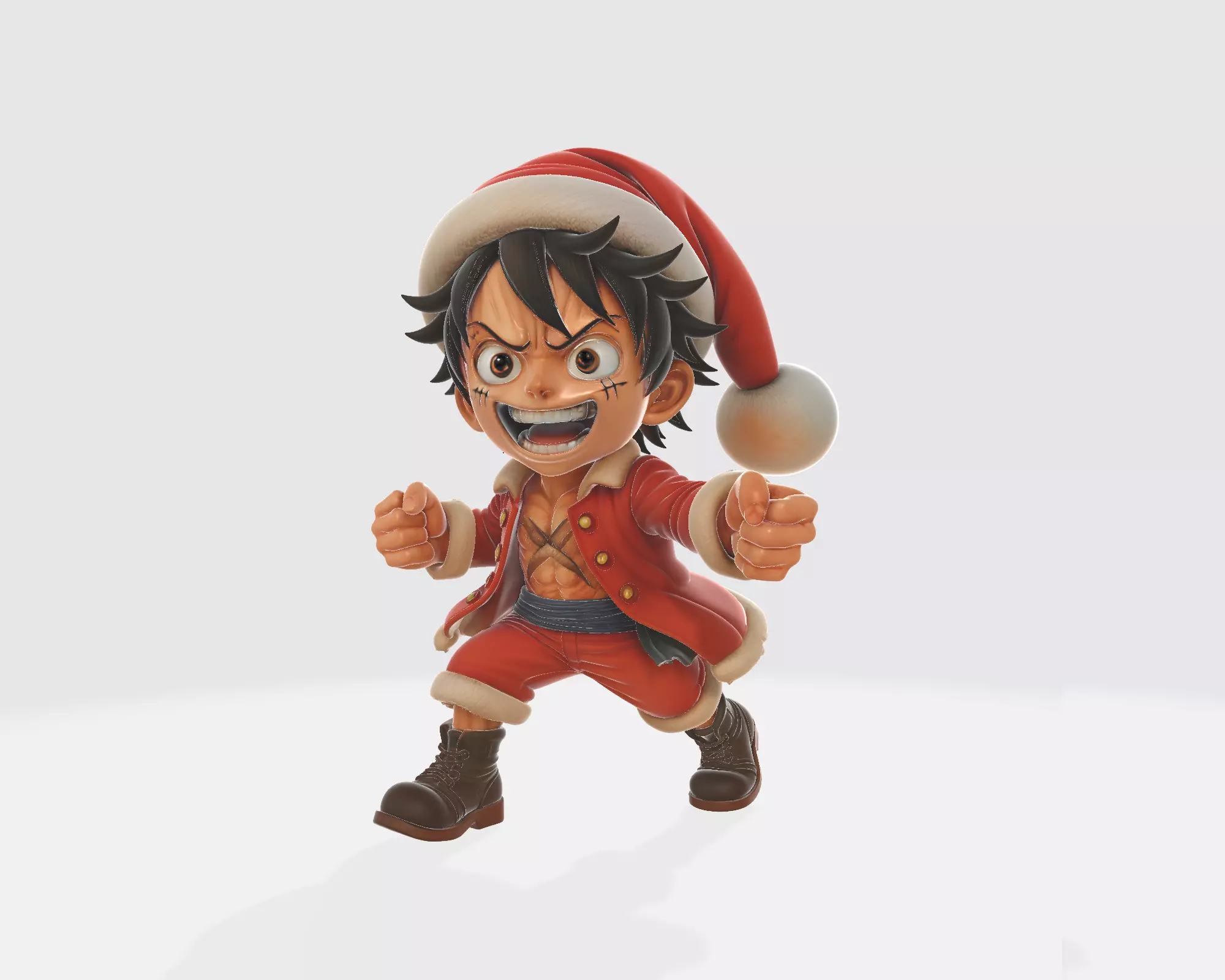 Luffy Christmas Festive Anime Pirate Figurine Santa Outfit 3D print model_5