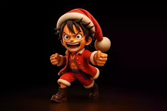 Luffy Christmas Festive Anime Pirate Figurine Santa Outfit 3D print model