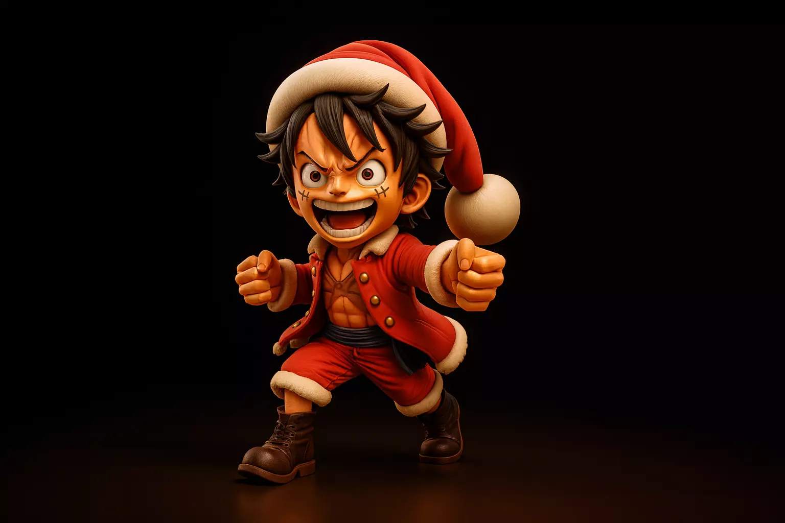 Luffy Christmas Festive Anime Pirate Figurine Santa Outfit 3D print model_0