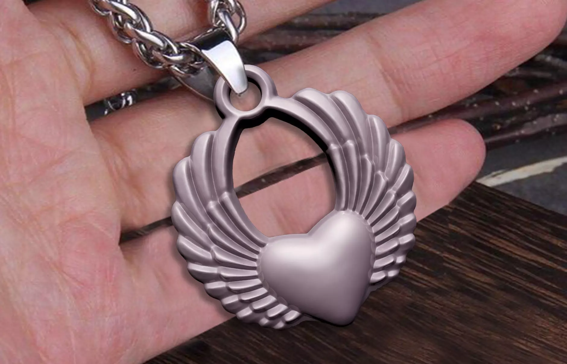 WING HART PENDANT 3D print model_0