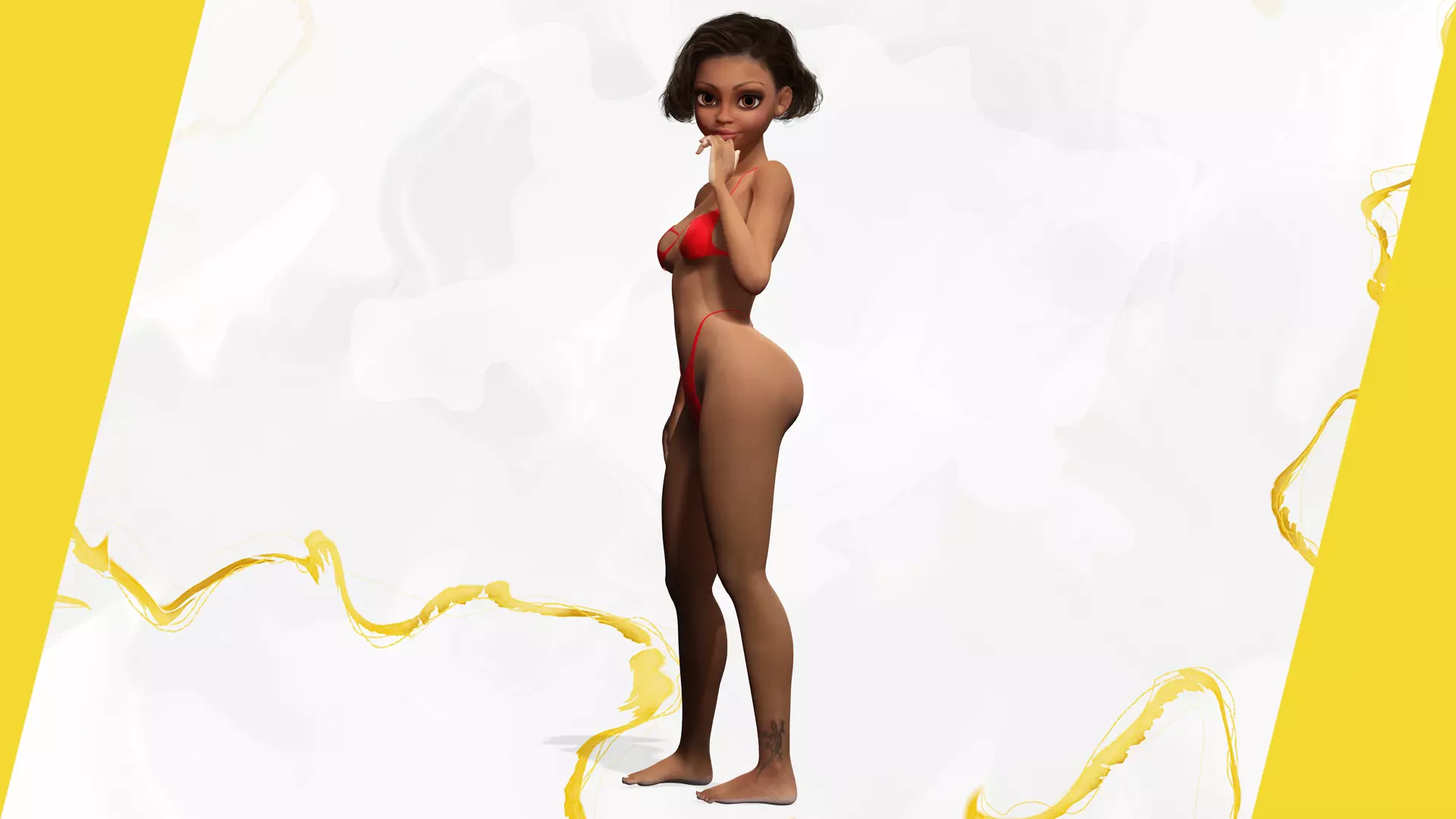 3D Afro American Female Character Low poly 3D model Free low-poly 3D model_1