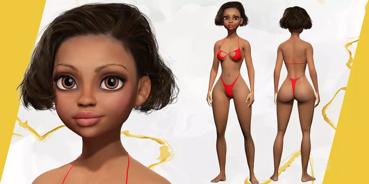 3D Afro American Female Character Low poly 3D model Free low-poly 3D model_0