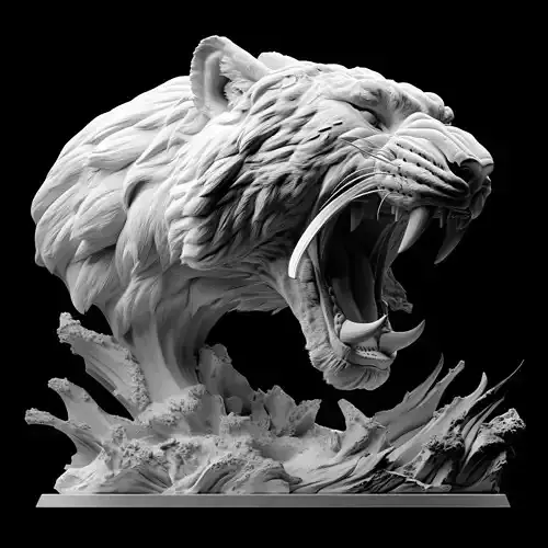 Roaring Saber Tooth Tiger Sculpture