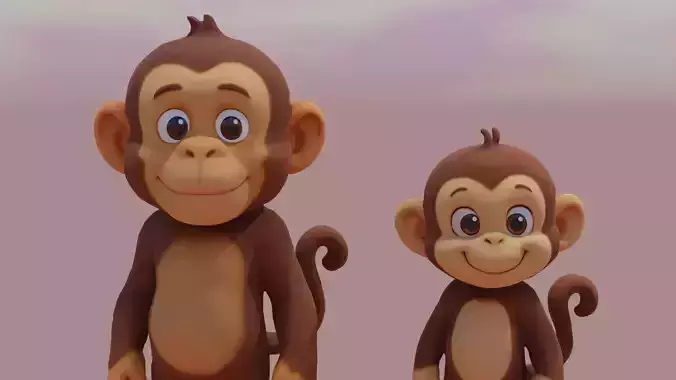 Aged and Baby monkey combo low poly hd texture