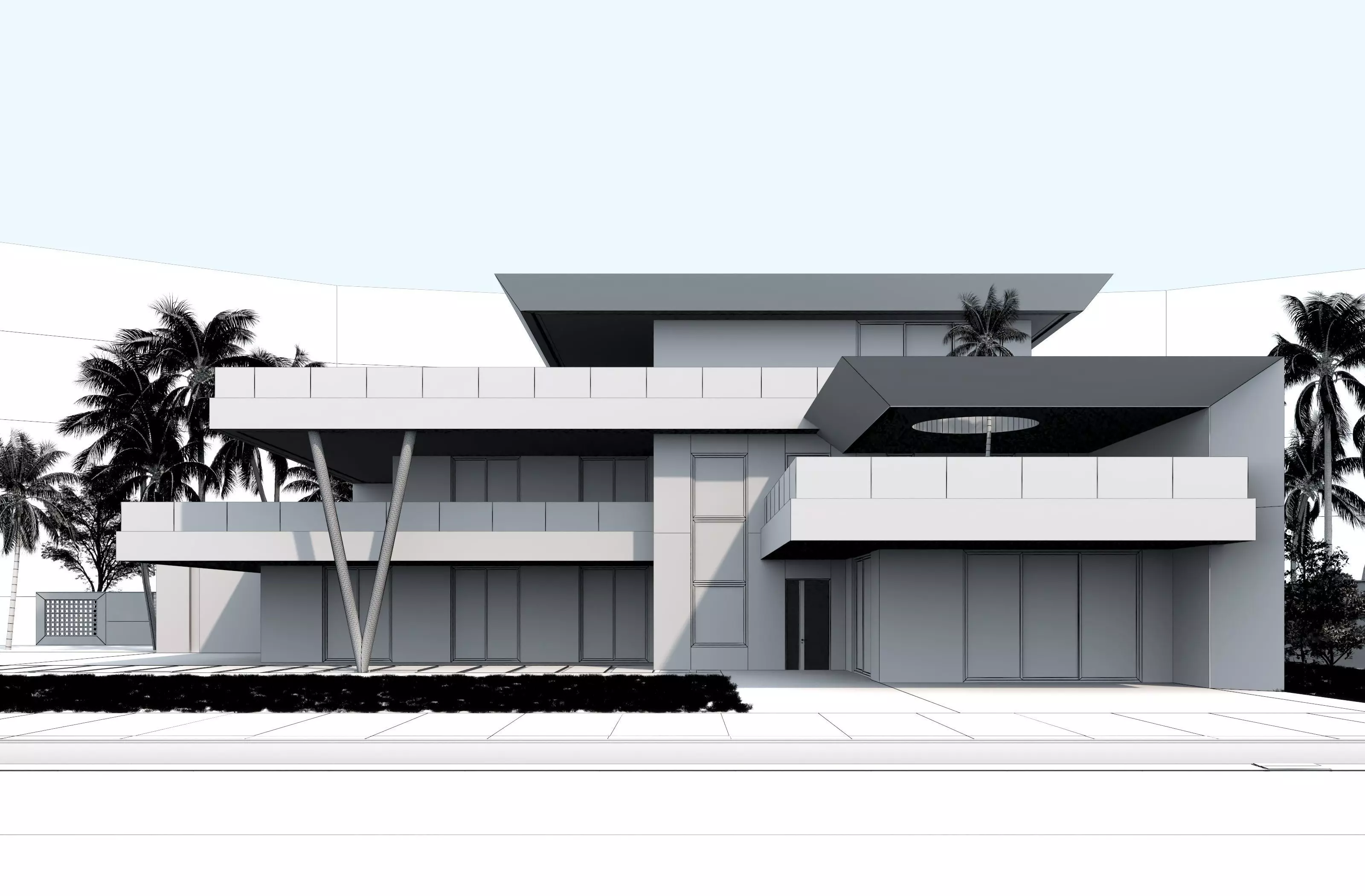 Modern house archicad Low-poly 3D model_10