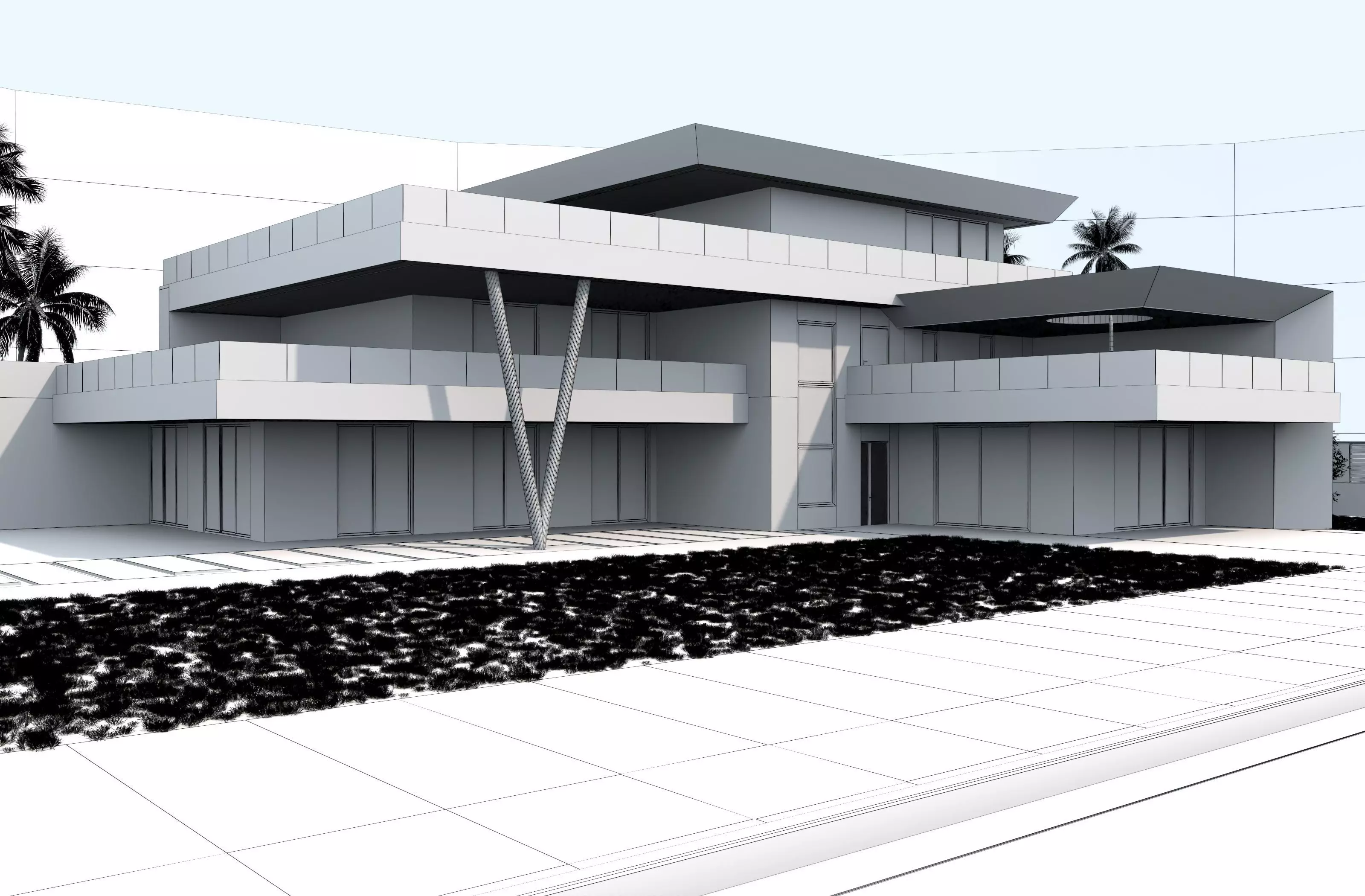 Modern house archicad Low-poly 3D model_11
