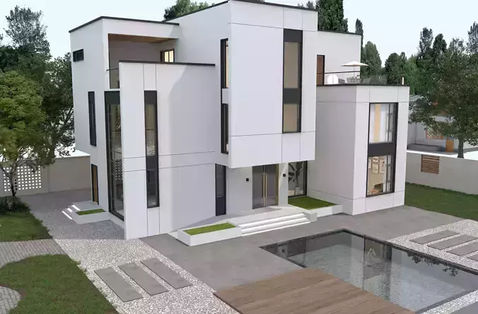 Modern house archicad Low-poly 3D model 2