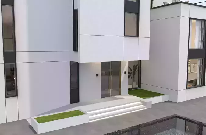 Modern house archicad Low-poly 3D model 6