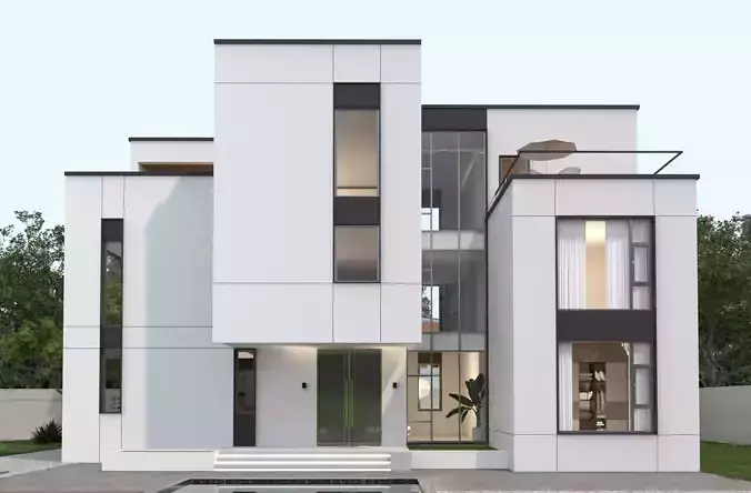 Modern house archicad Low-poly 3D model 4