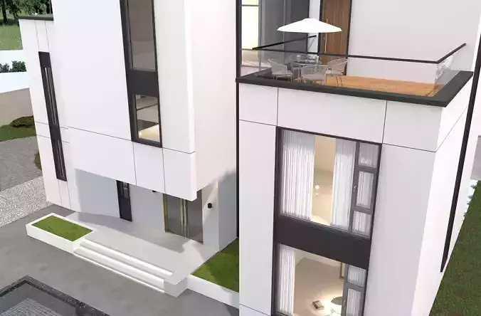 Modern house archicad Low-poly 3D model 7