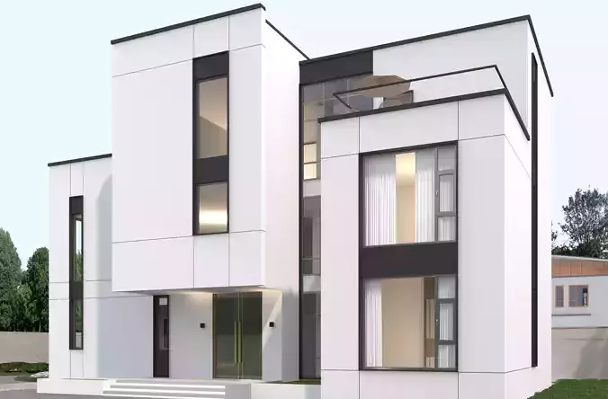 Modern house archicad Low-poly 3D model 3