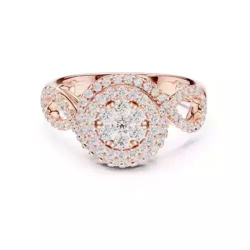 Double Halo Round Diamond Engagement Ring ALL SIZES STL Video 3D print model