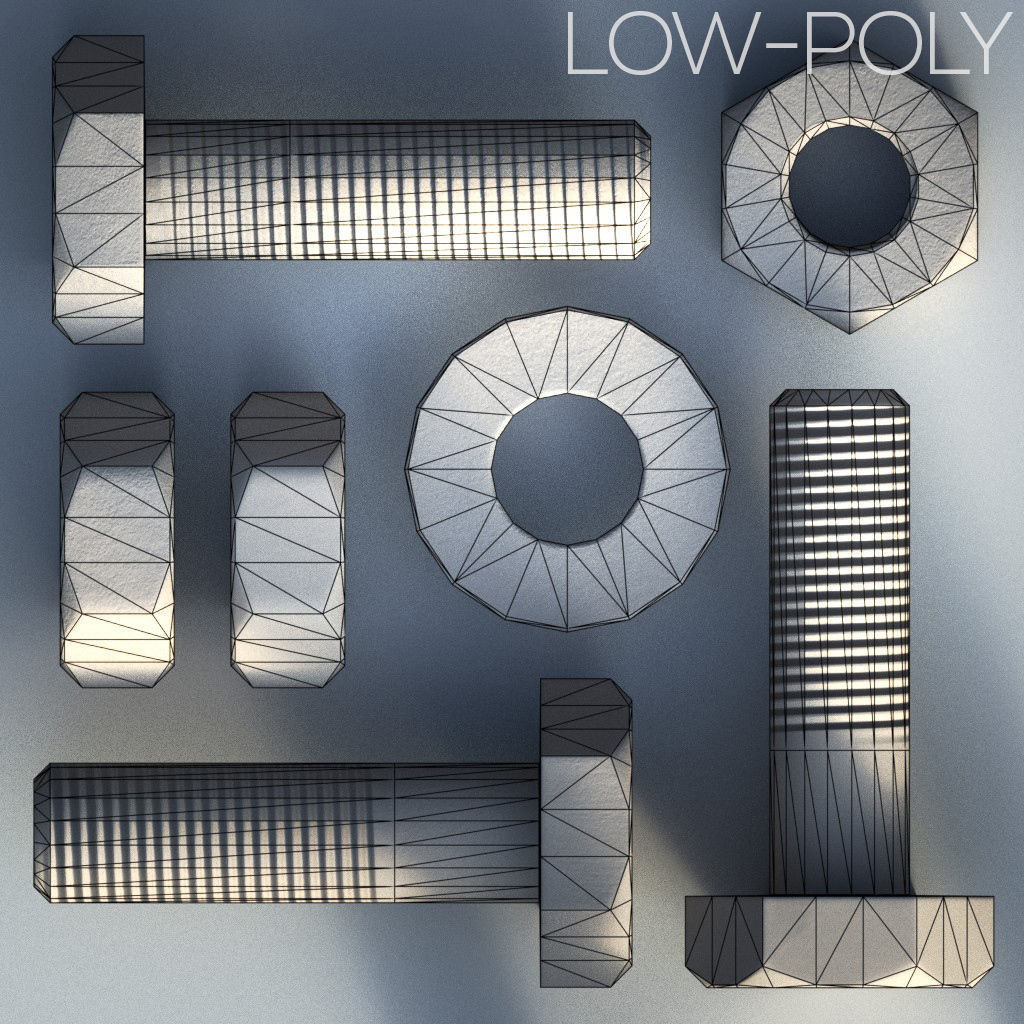 Rusty Bolts Set - PBR Low-poly 3D model_16