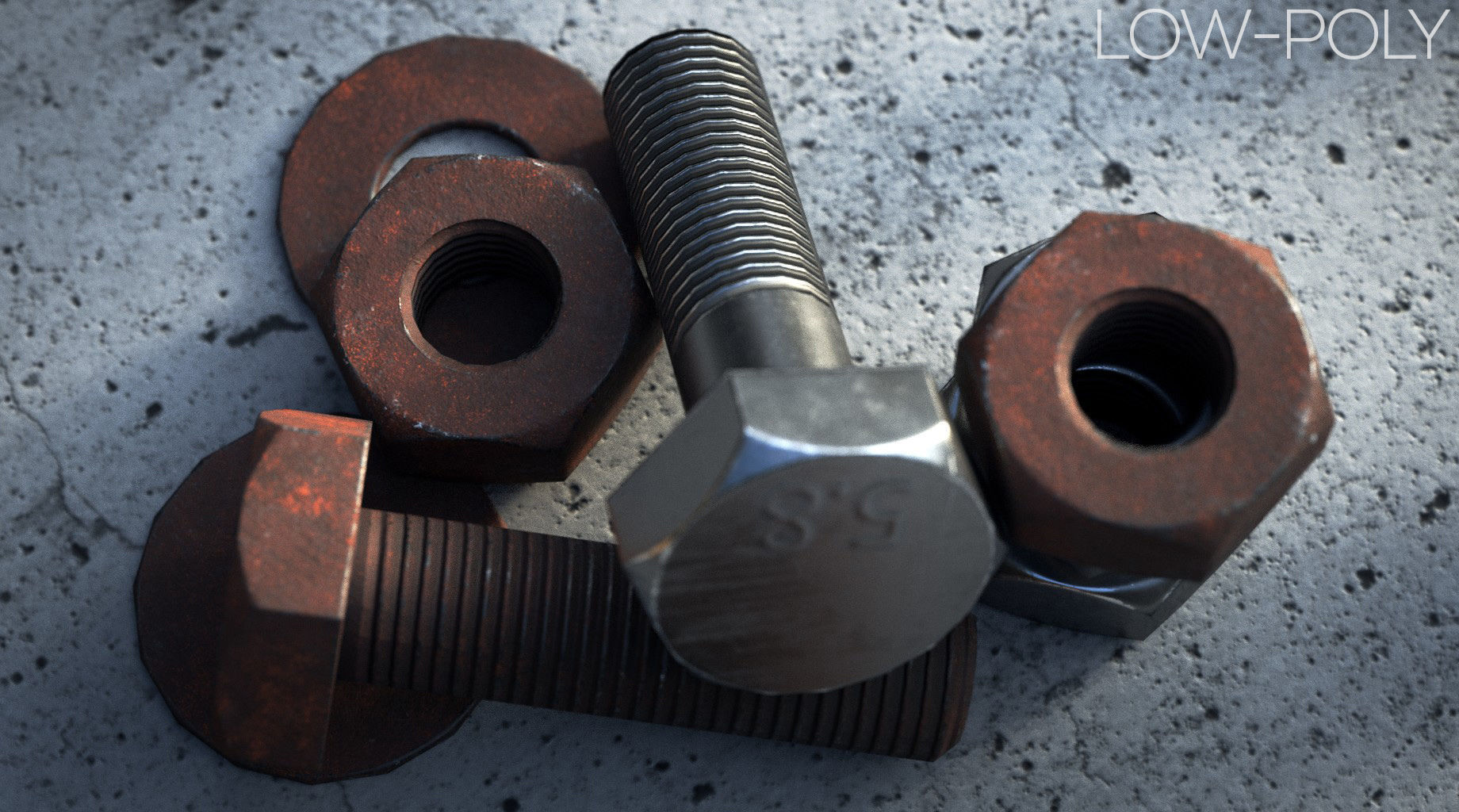 Rusty Bolts Set - PBR Low-poly 3D model_5