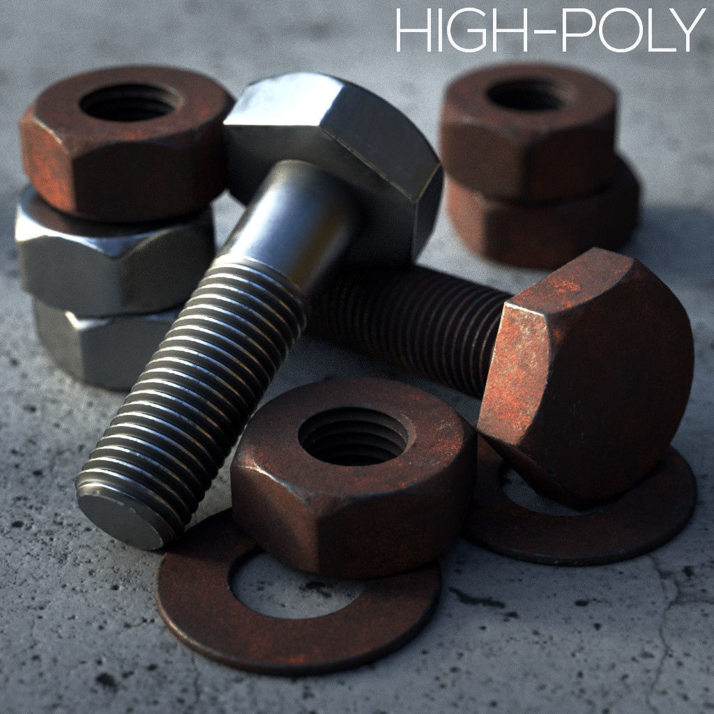 Rusty Bolts Set - PBR Low-poly 3D model_1