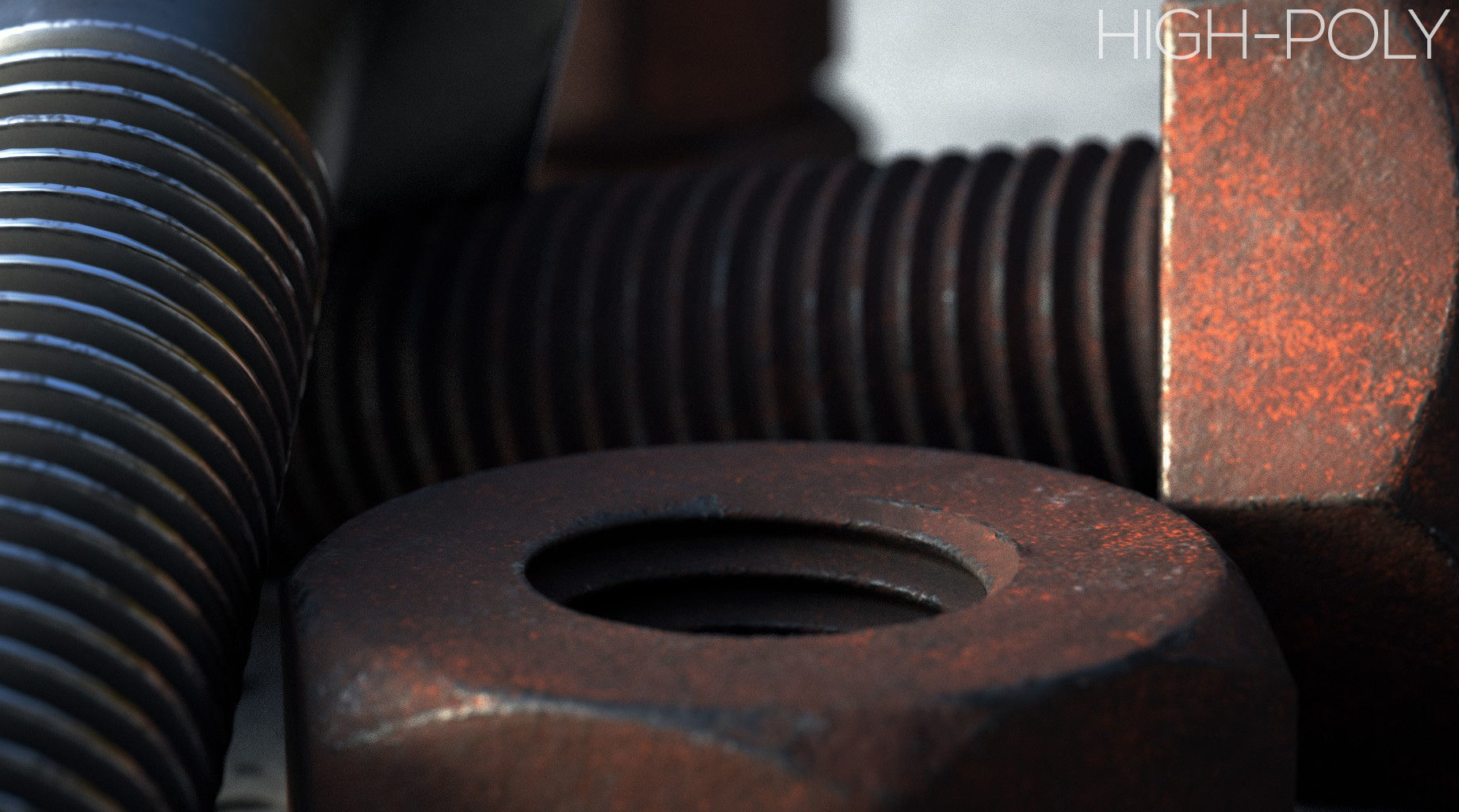 Rusty Bolts Set - PBR Low-poly 3D model_9