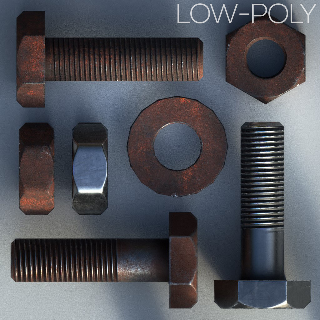 Rusty Bolts Set - PBR Low-poly 3D model_15