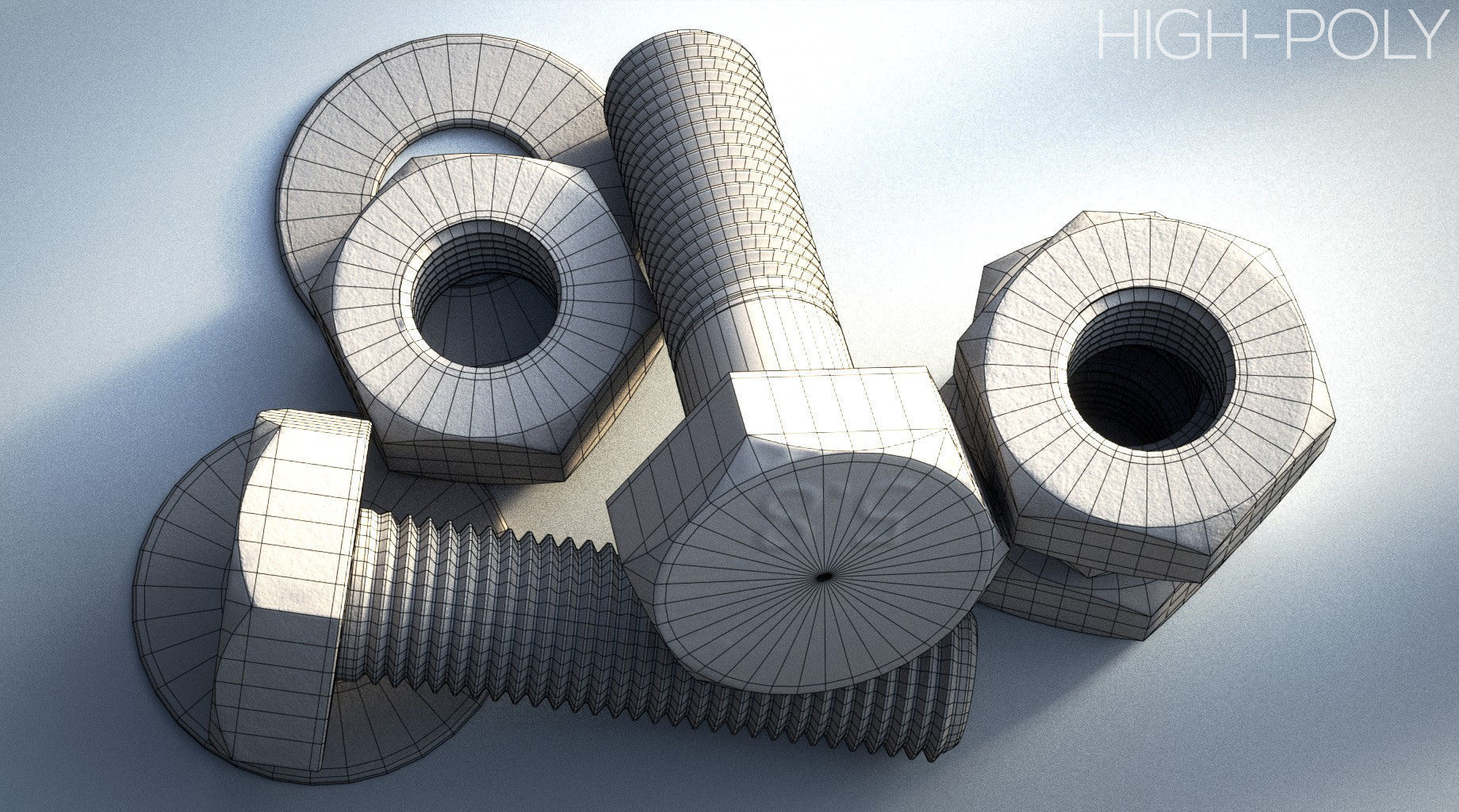 Rusty Bolts Set - PBR Low-poly 3D model_8