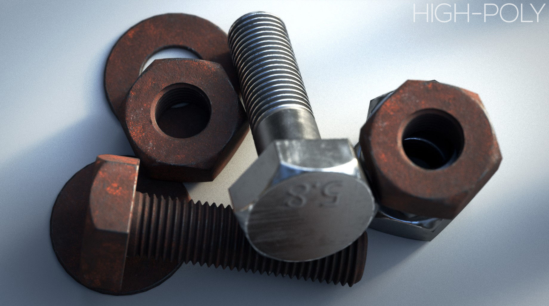 Rusty Bolts Set - PBR Low-poly 3D model_7