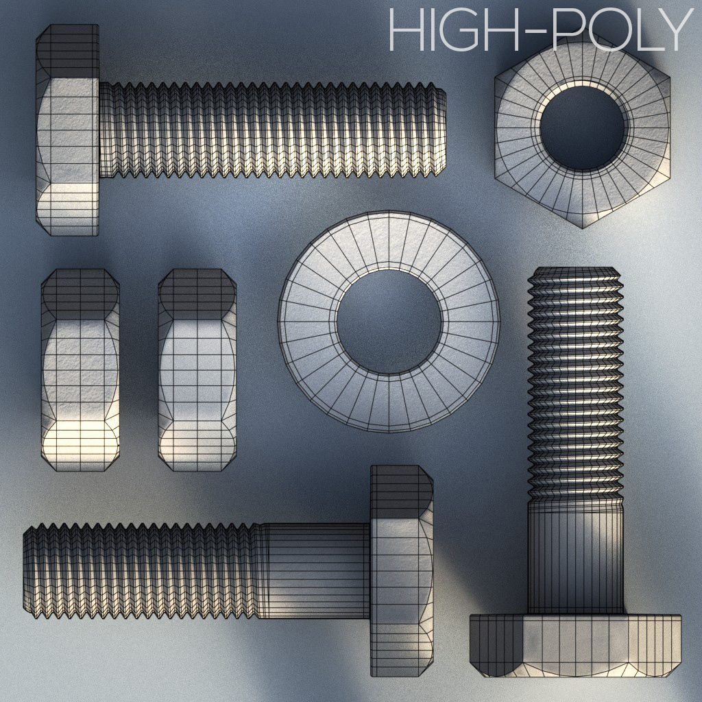 Rusty Bolts Set - PBR Low-poly 3D model_14