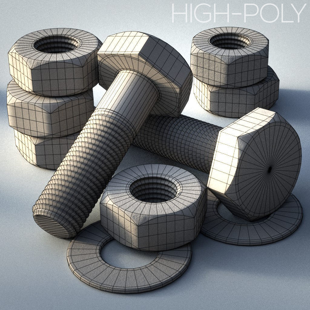Rusty Bolts Set - PBR Low-poly 3D model_2