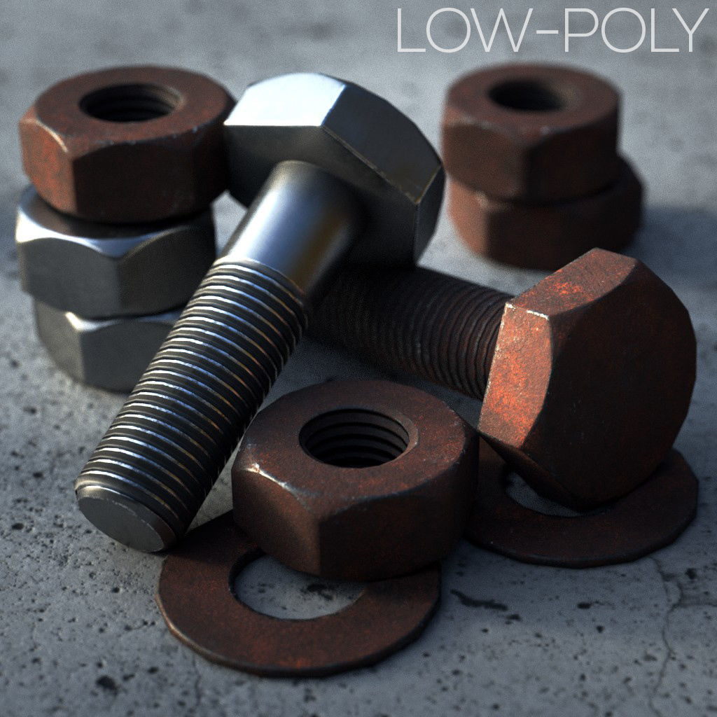 Rusty Bolts Set - PBR Low-poly 3D model_3