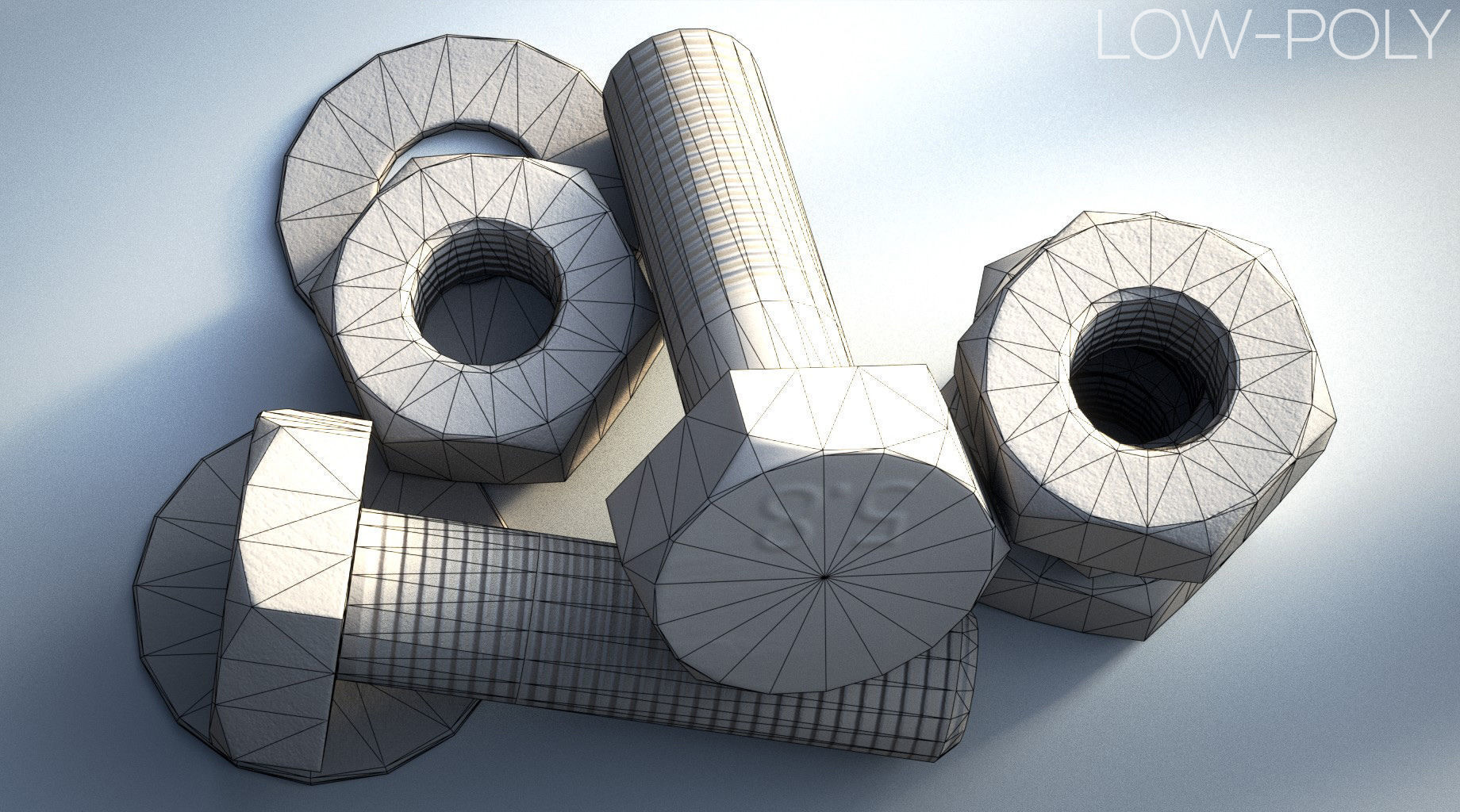 Rusty Bolts Set - PBR Low-poly 3D model_6