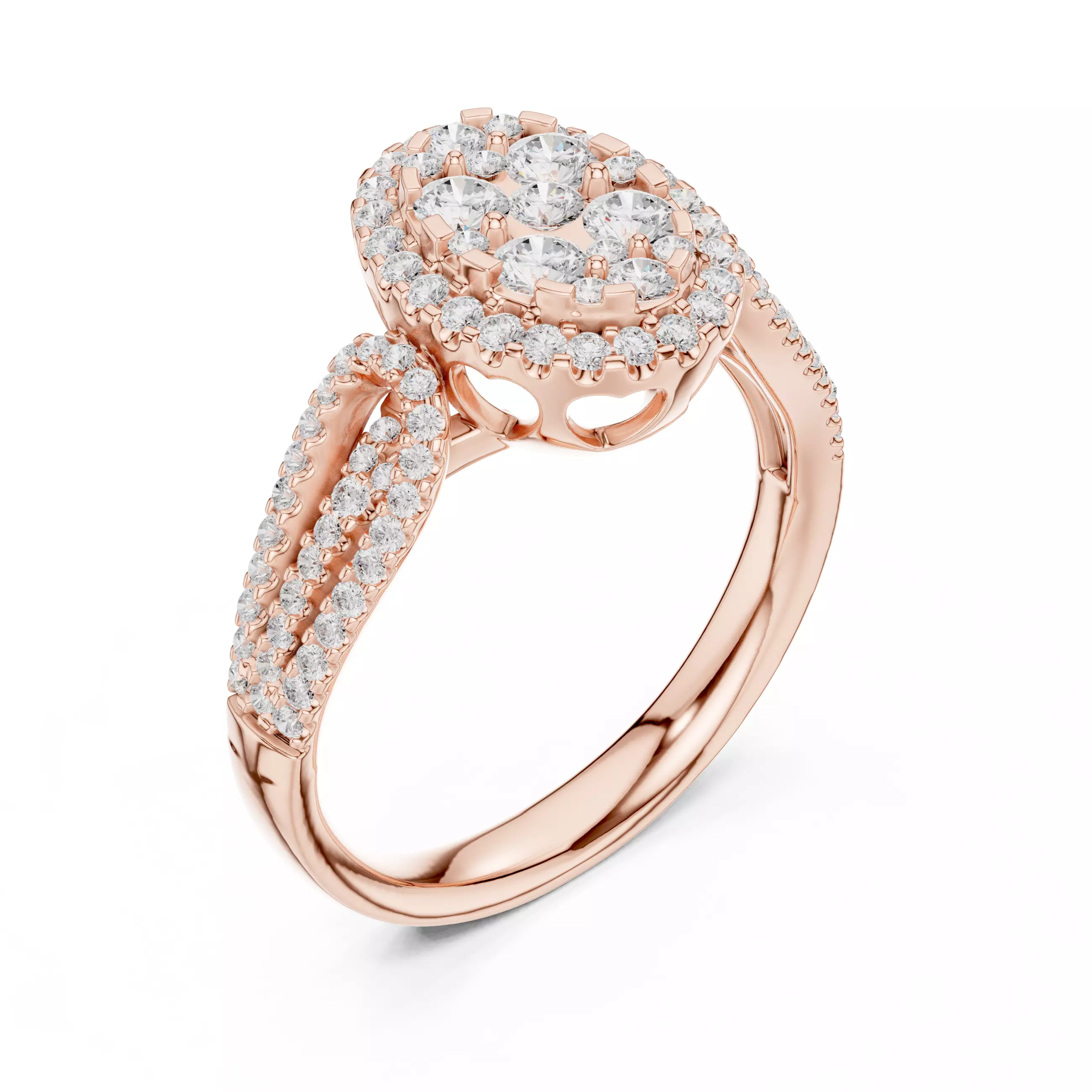 Double Split Shank Oval Engagement Ring ALL SIZES STL Video 3D print model_4