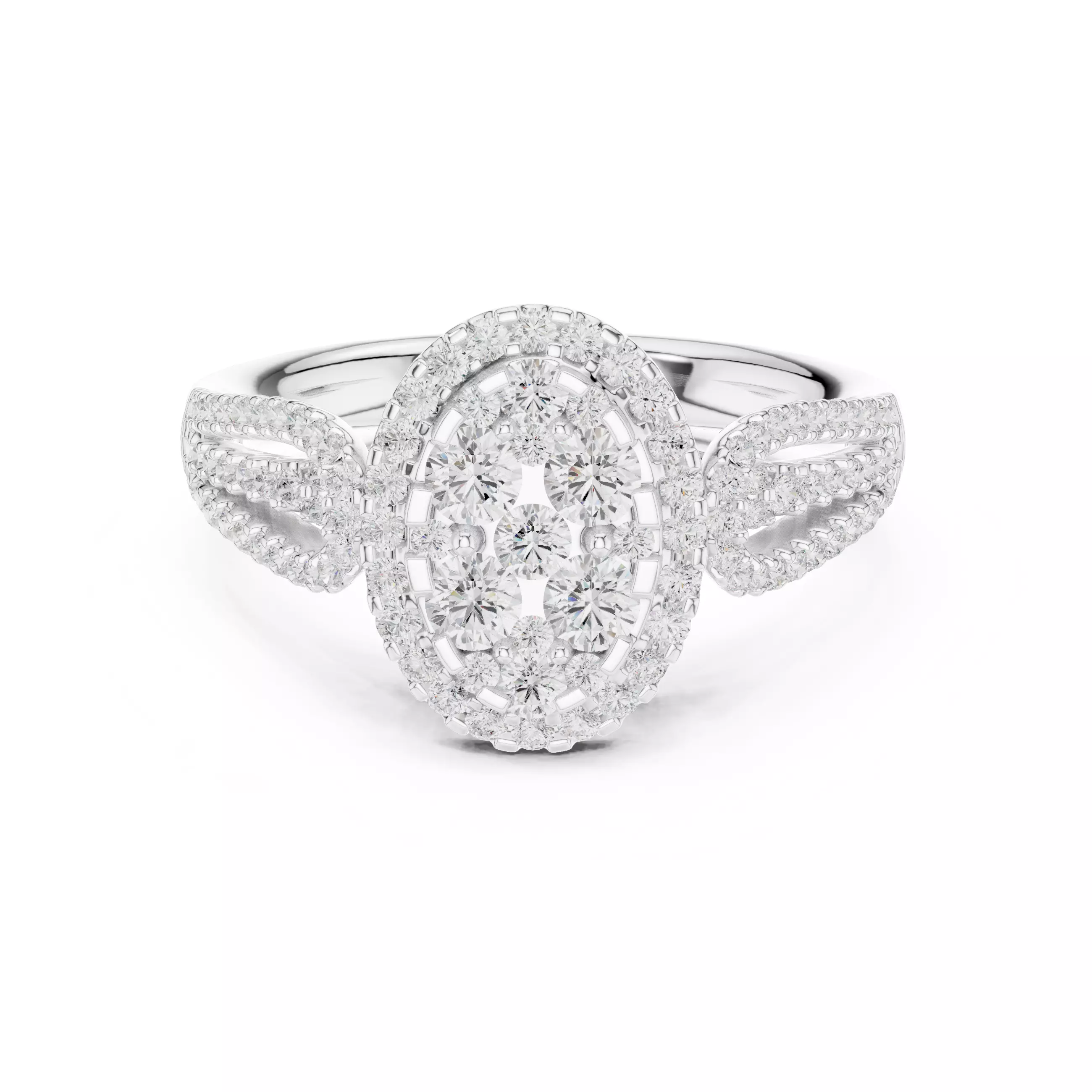 Double Split Shank Oval Engagement Ring ALL SIZES STL Video 3D print model_2