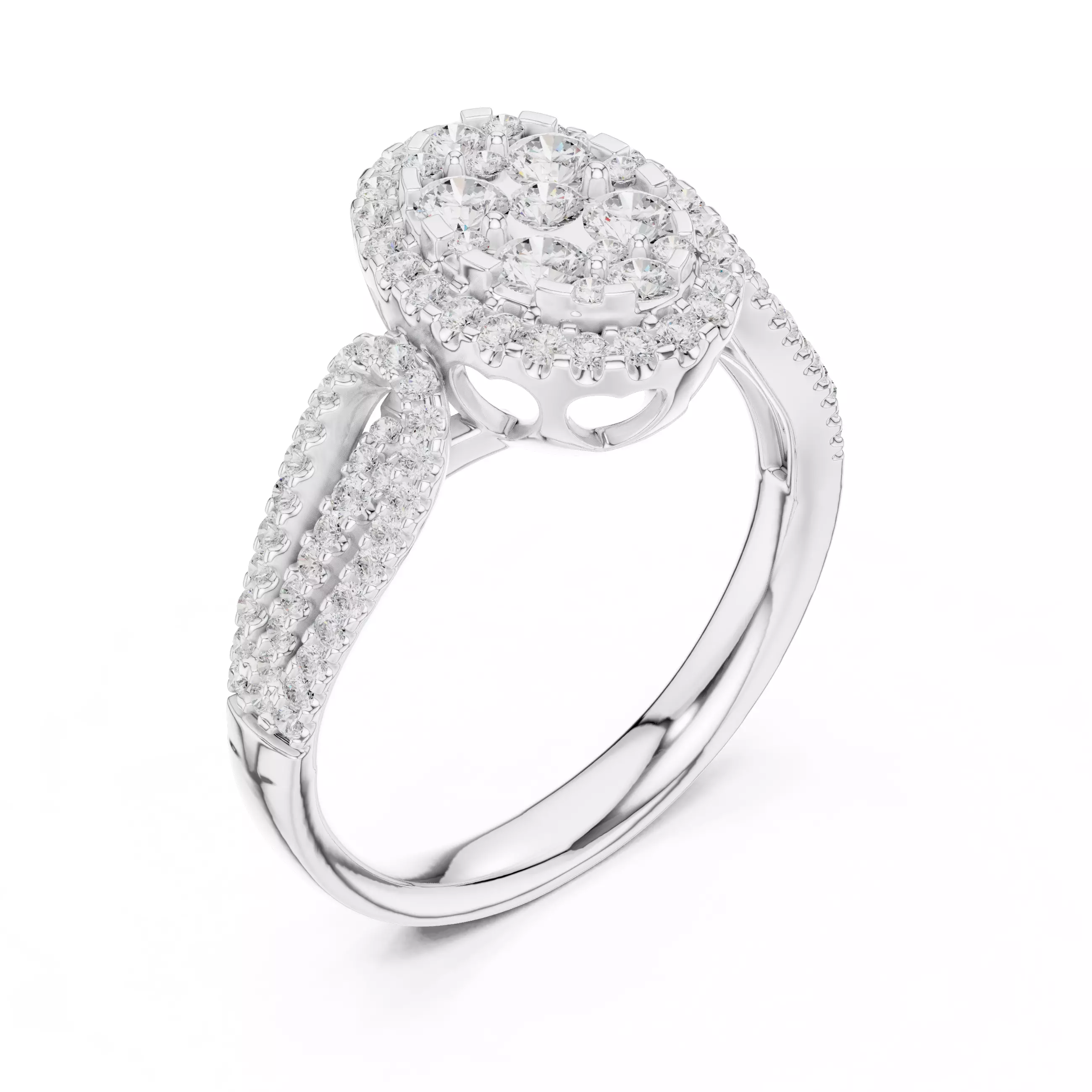 Double Split Shank Oval Engagement Ring ALL SIZES STL Video 3D print model_10