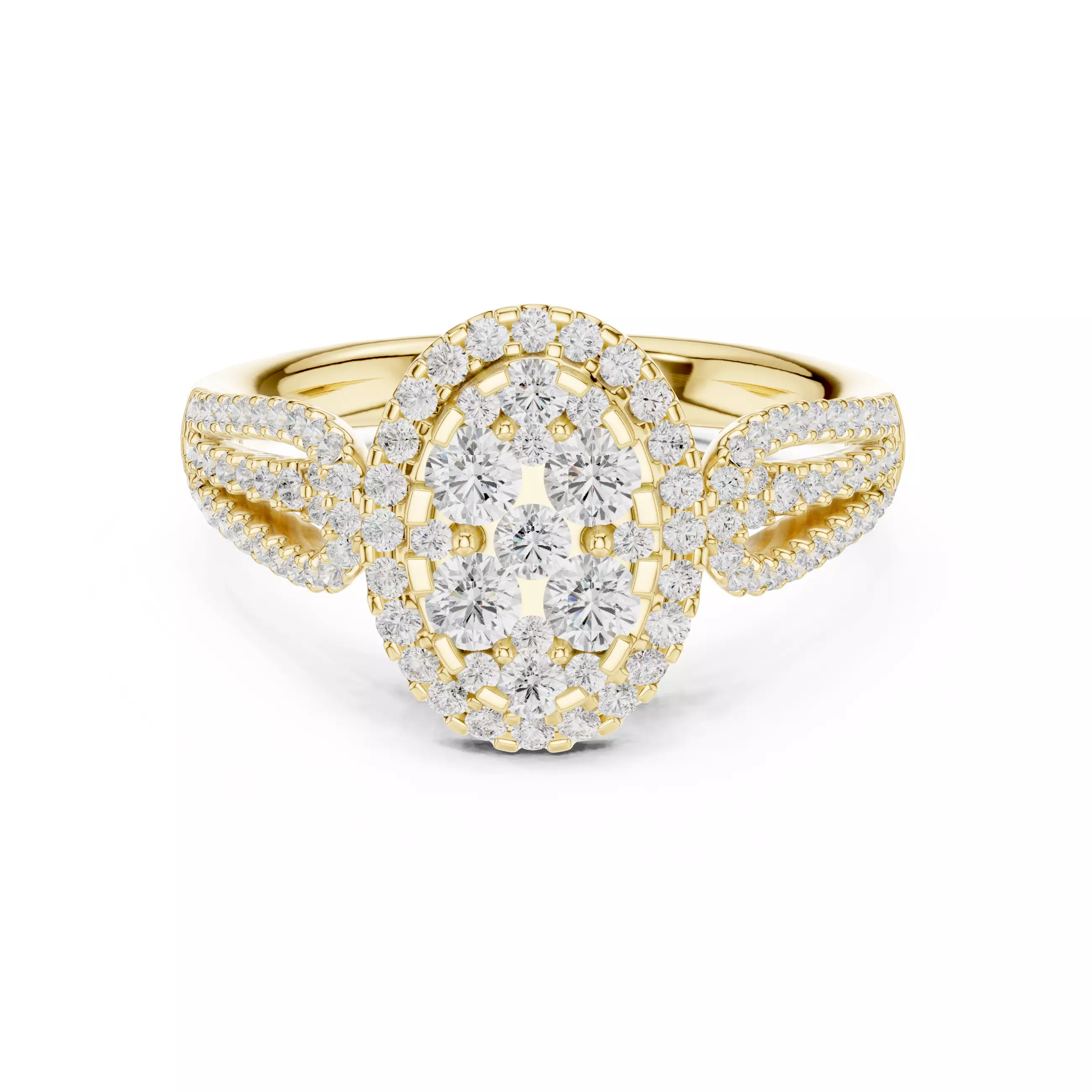 Double Split Shank Oval Engagement Ring ALL SIZES STL Video 3D print model_1