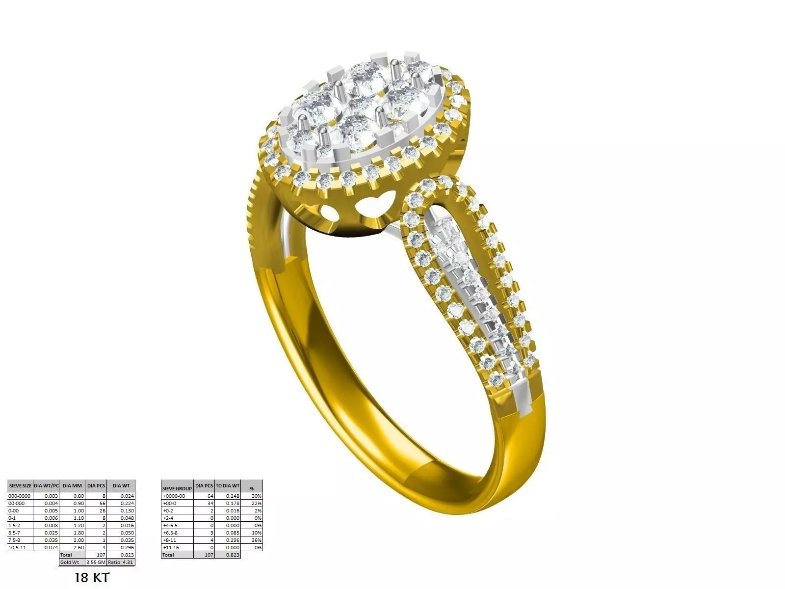 Double Split Shank Oval Engagement Ring ALL SIZES STL Video 3D print model_15