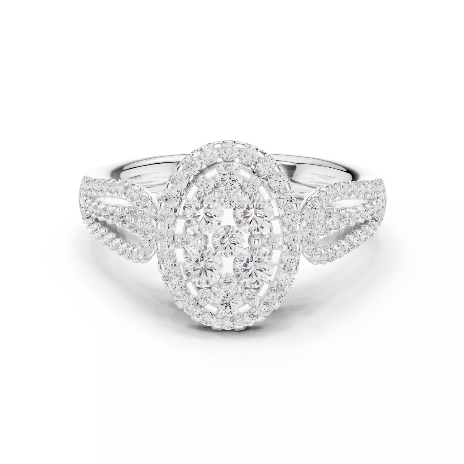 Double Split Shank Oval Engagement Ring ALL SIZES STL Video 3D print model_14